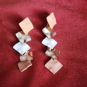 Elegant Gold and White And Peach Geometric Earrings